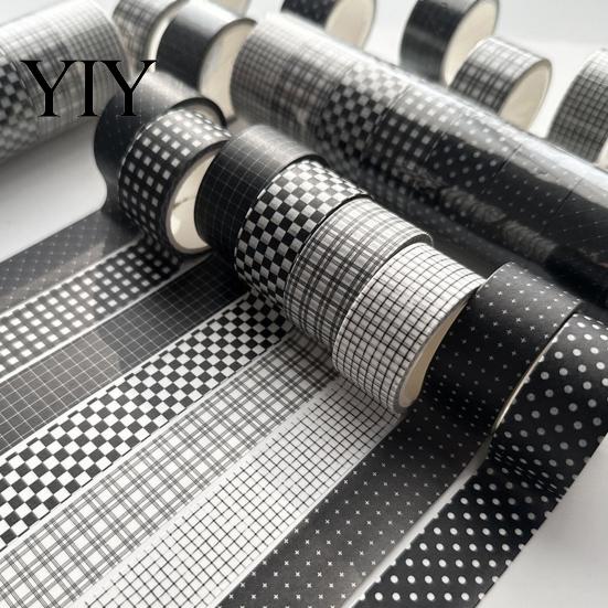 Casual Style Washi Tape Black White Grid Tape, Plaid Pattern Decorative Masking for Arts, DIY Crafts, Journals, Planners, Scrapbooking, Gift Wrapping