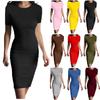 Women's Short Sleeve Slim Fitting Dress Solid Round Neck Fashion Dress