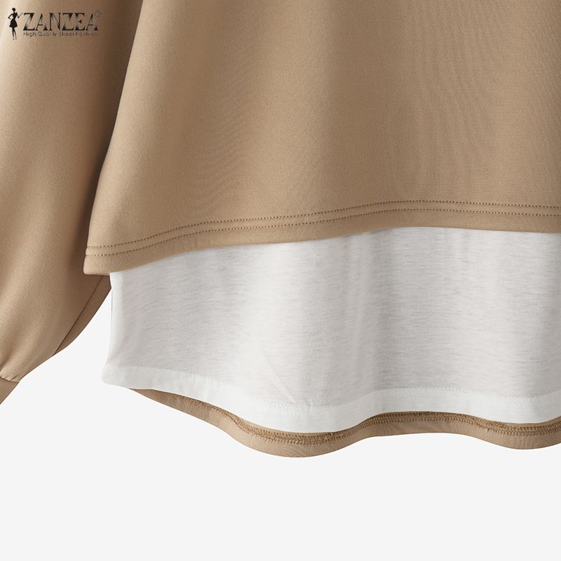 ZANZEA Женские пуловеры с круглым вырезом, свободного кроя, повседневные, с длинным рукавом