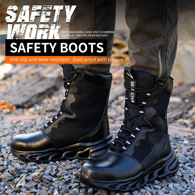 2024 High Top Men Safety Boots Anti Puncture Anti-smash Work Boots Outdoor Sports Hiking Mountain Combat Boots Protective Shoes