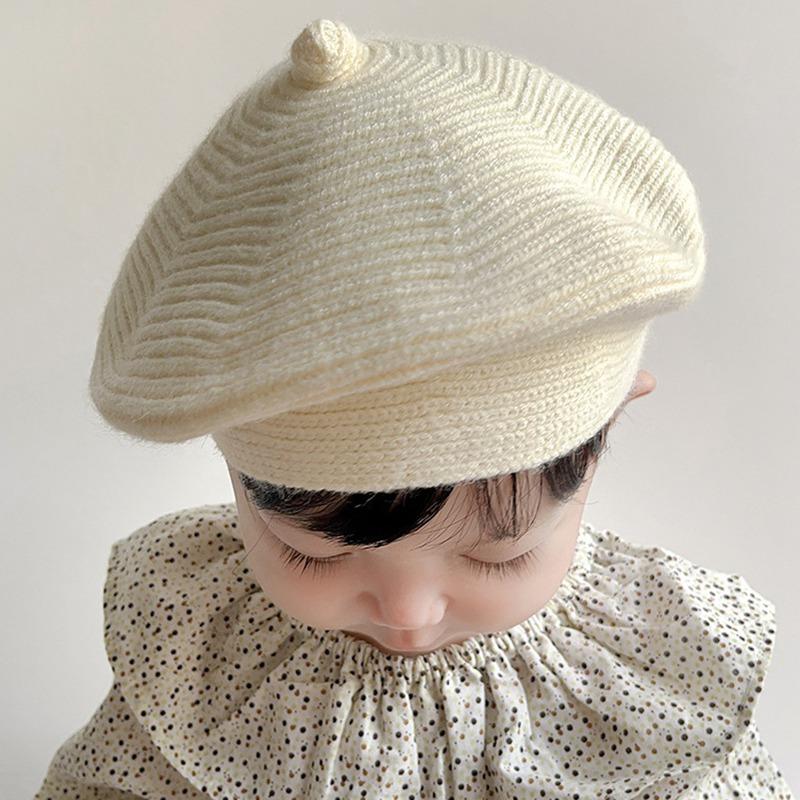 Милый детский берет, универсальная однотонная шерстяная шапка для новорожденных, шапка художника, теплая шапка с тыквой для маленьких мальчиков и девочек, повседневный чепчик