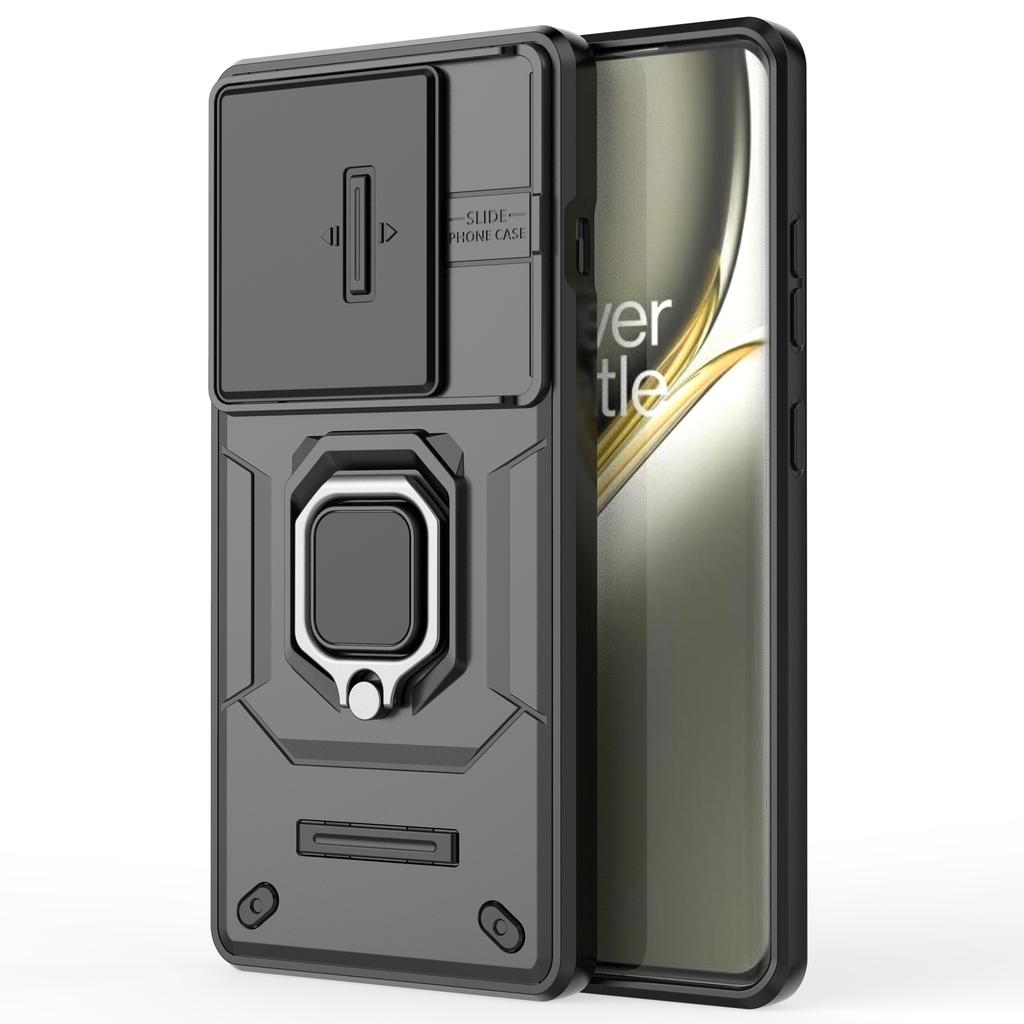For OnePlus Ace 3 Pro 5G Case PC+TPU Ring Kickstand Phone Protector with Lens Cover