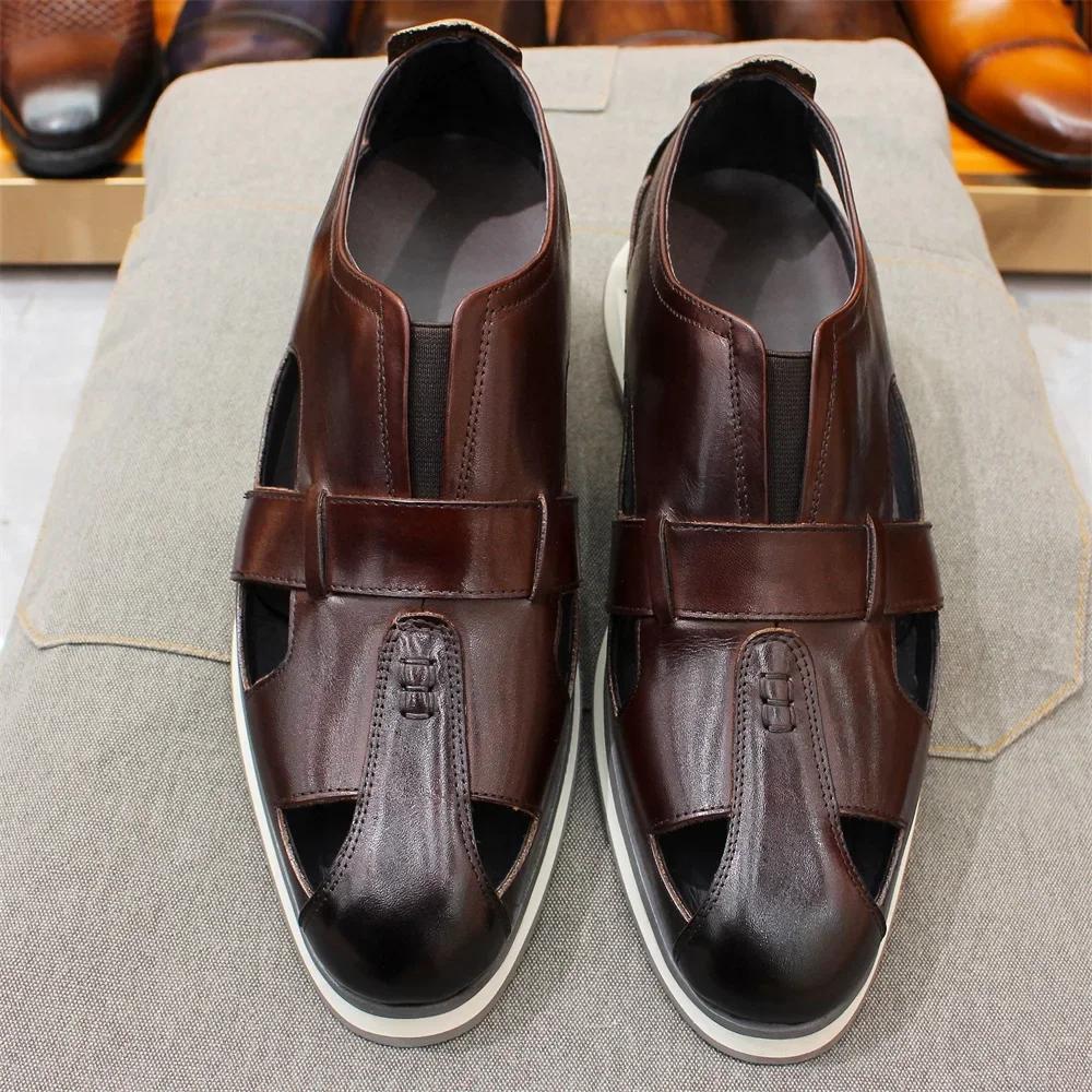 Модная мужская классическая обувь в арабском стиле из натуральной кожи, сандалии-слипоны, повседневные, для бизнеса, для вечеринки, формальные, с перфорацией, на плоской подошве