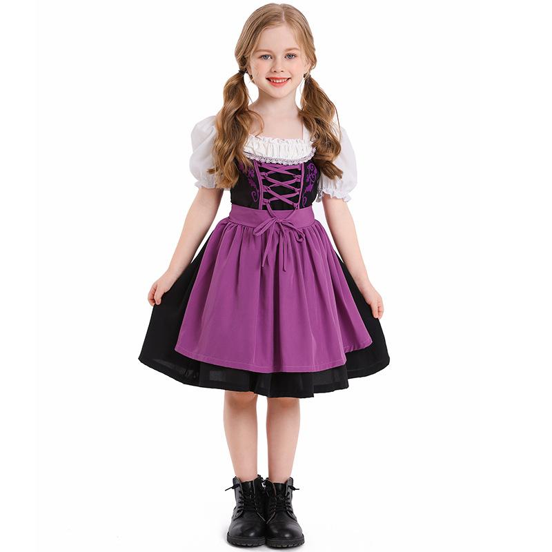 Kids Girls Maid Cosplay Holiday Dress Apron Sets Outfit German Traditional Beer Multi-color School Activities Party Role-playing Costume