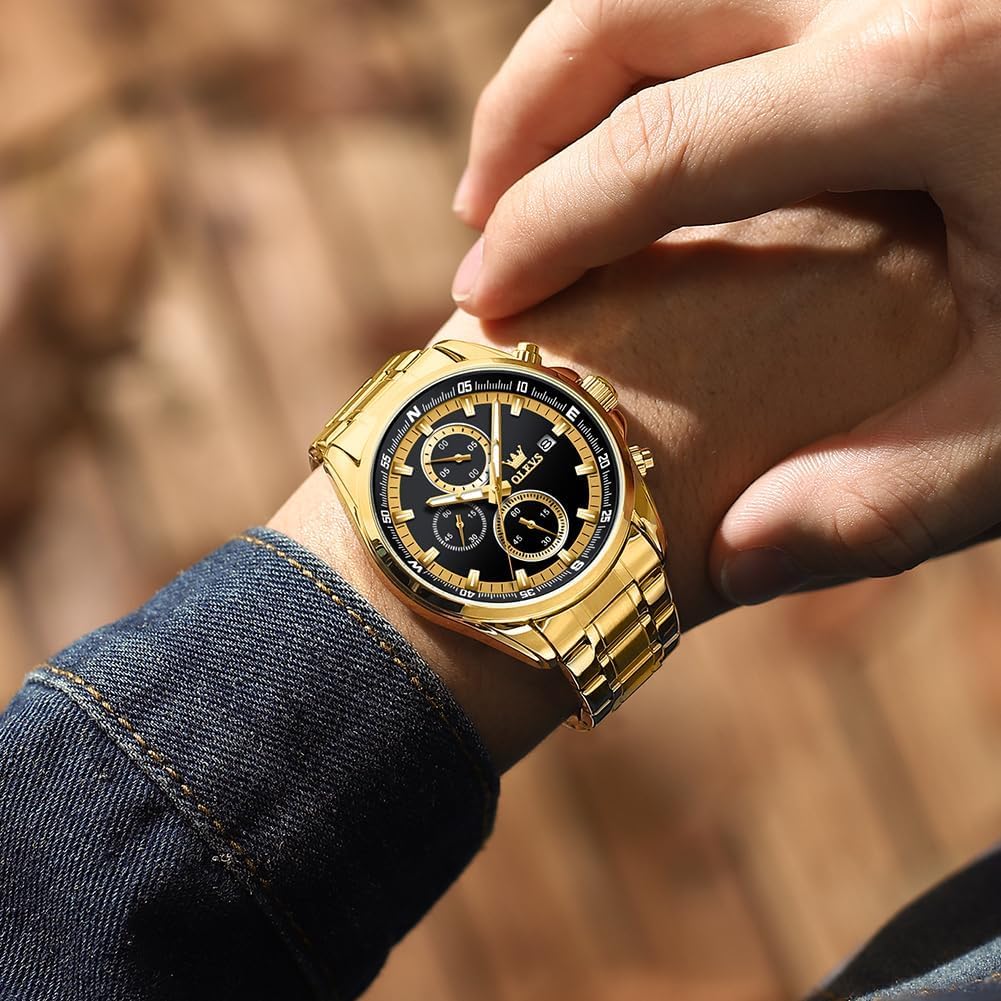 OLEVS Quartz Popular Watch Stylish Multifunctional Watch Stainless Steel Waterproof Date Watch Analog Fashion Student Company Watch for Men Men's