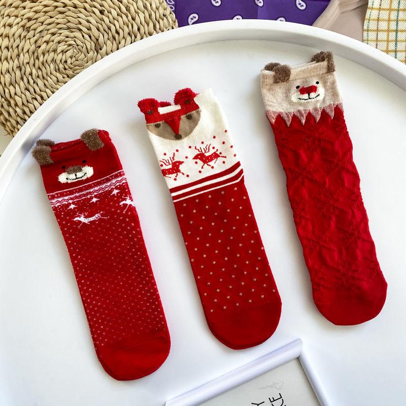 Носки, зимние рождественские носки с рисунком лося, теплые женские хлопковые милые чулки