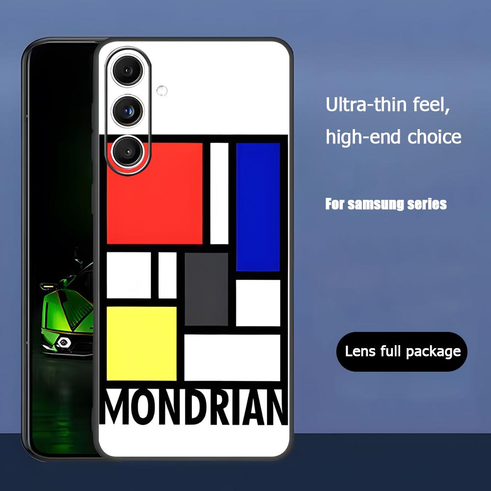 Арт Мода Чехол для телефона Пит Мондриан для Samsung Galaxy S25 S24 S23 S22 S21 S20 Plus Ultra Note20 Мягкий Черный