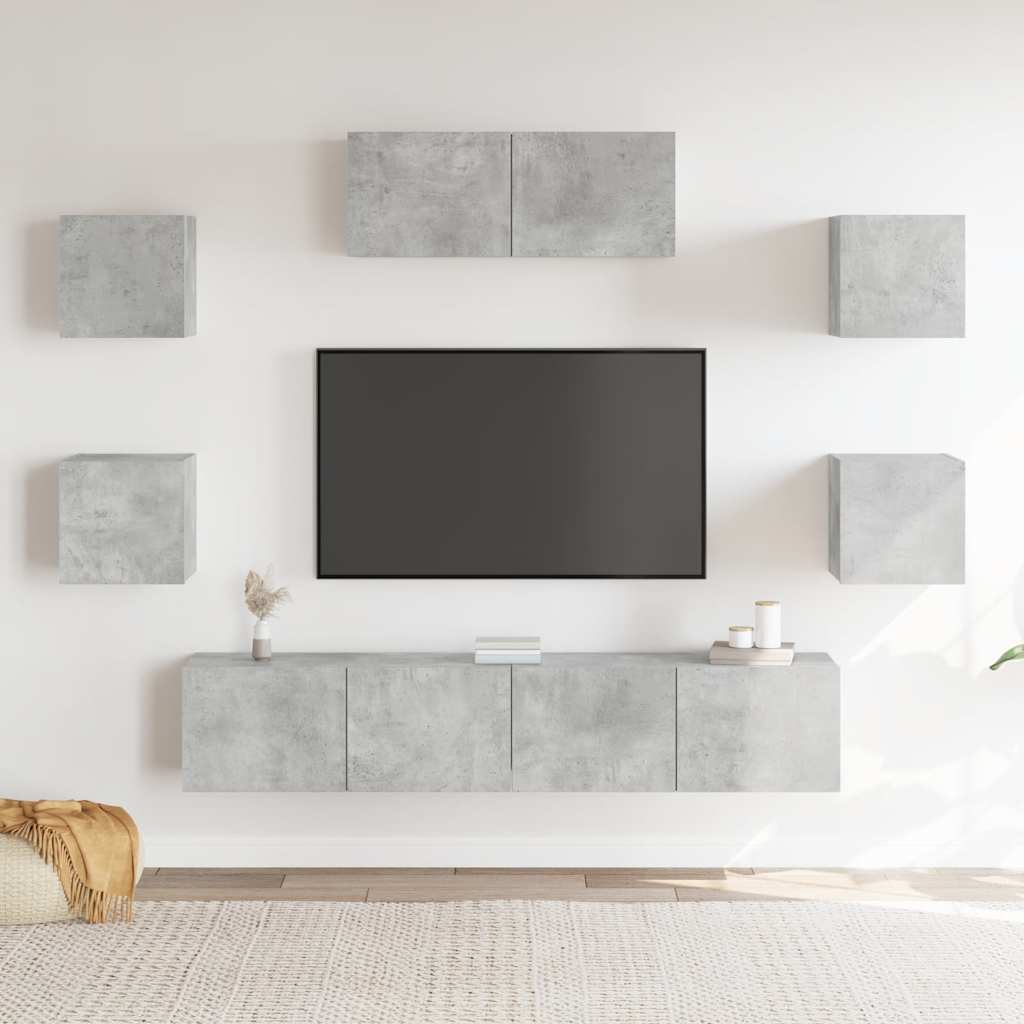 7 Piece TV Cabinet Set Concrete Grey Particleboard