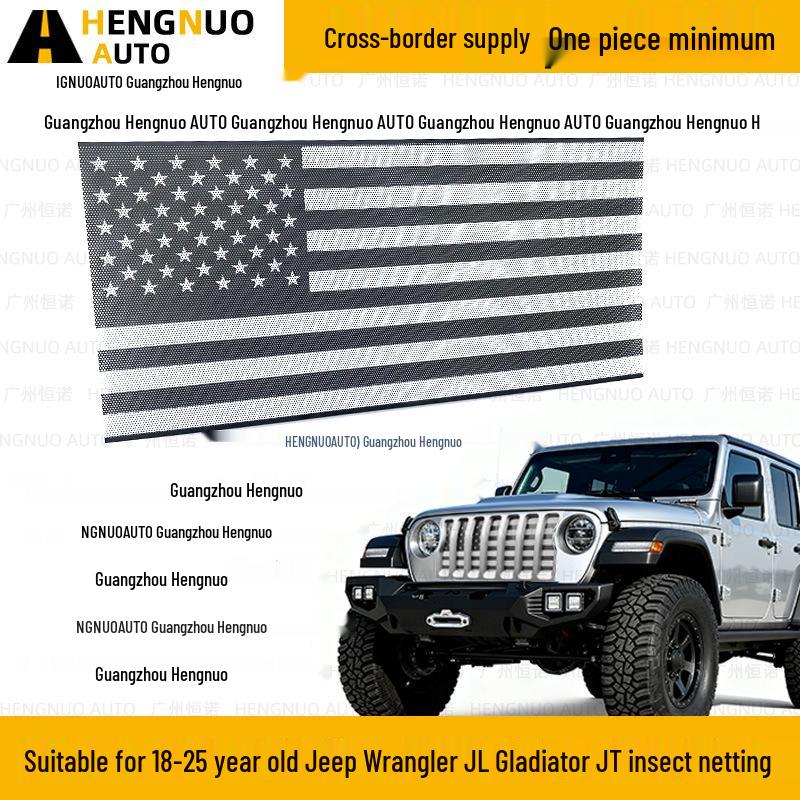 18-25 Jeep Wrangler JL JT Black & White American Flag Grille Insect Net