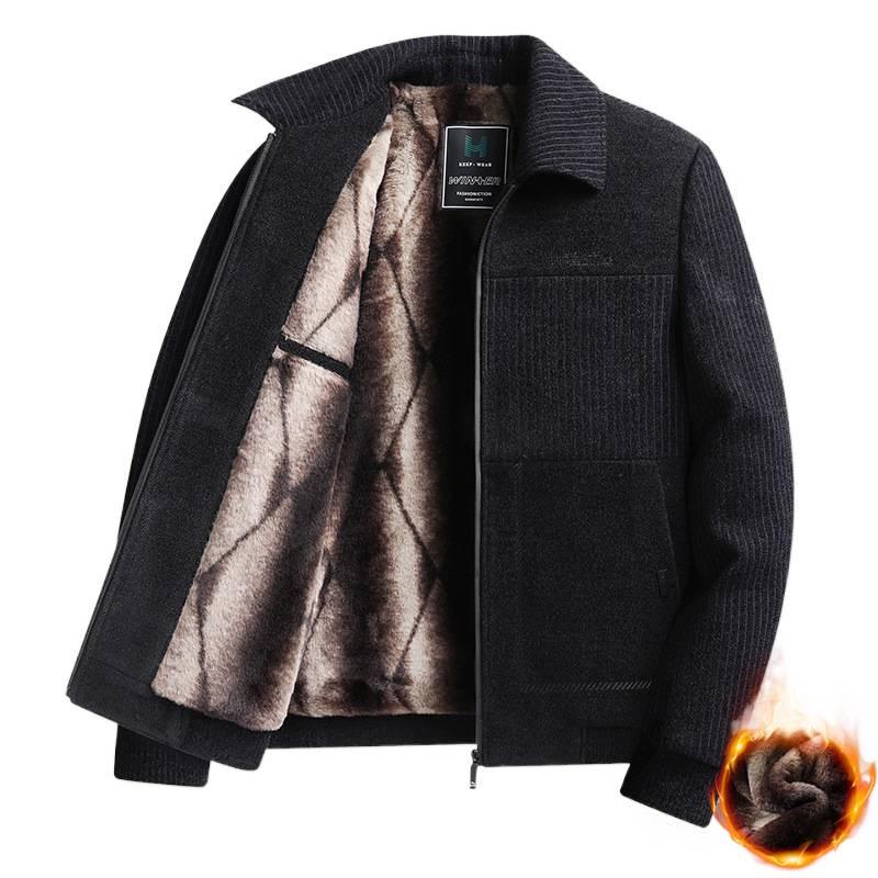 Мужское шерстяное пальто с флисовой подкладкой Woodpecker - Отложной воротник