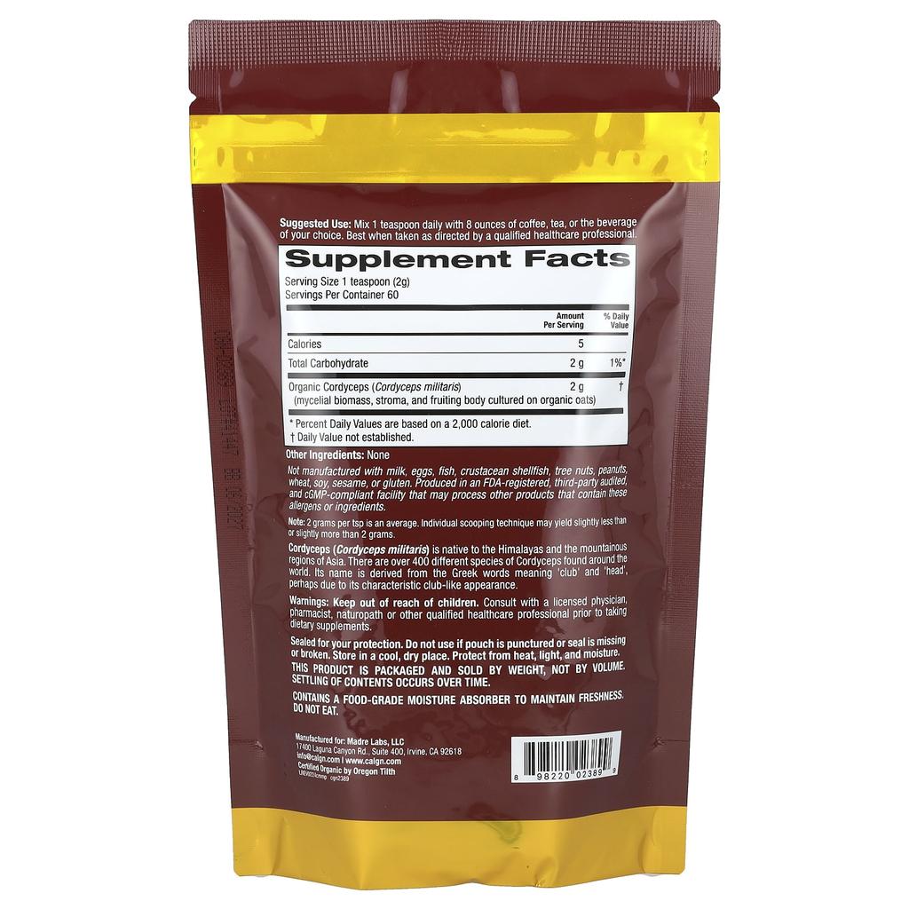 Fungiology®, Certified Organic Cordyceps Militaris Powder, 120G (4.2Oz)