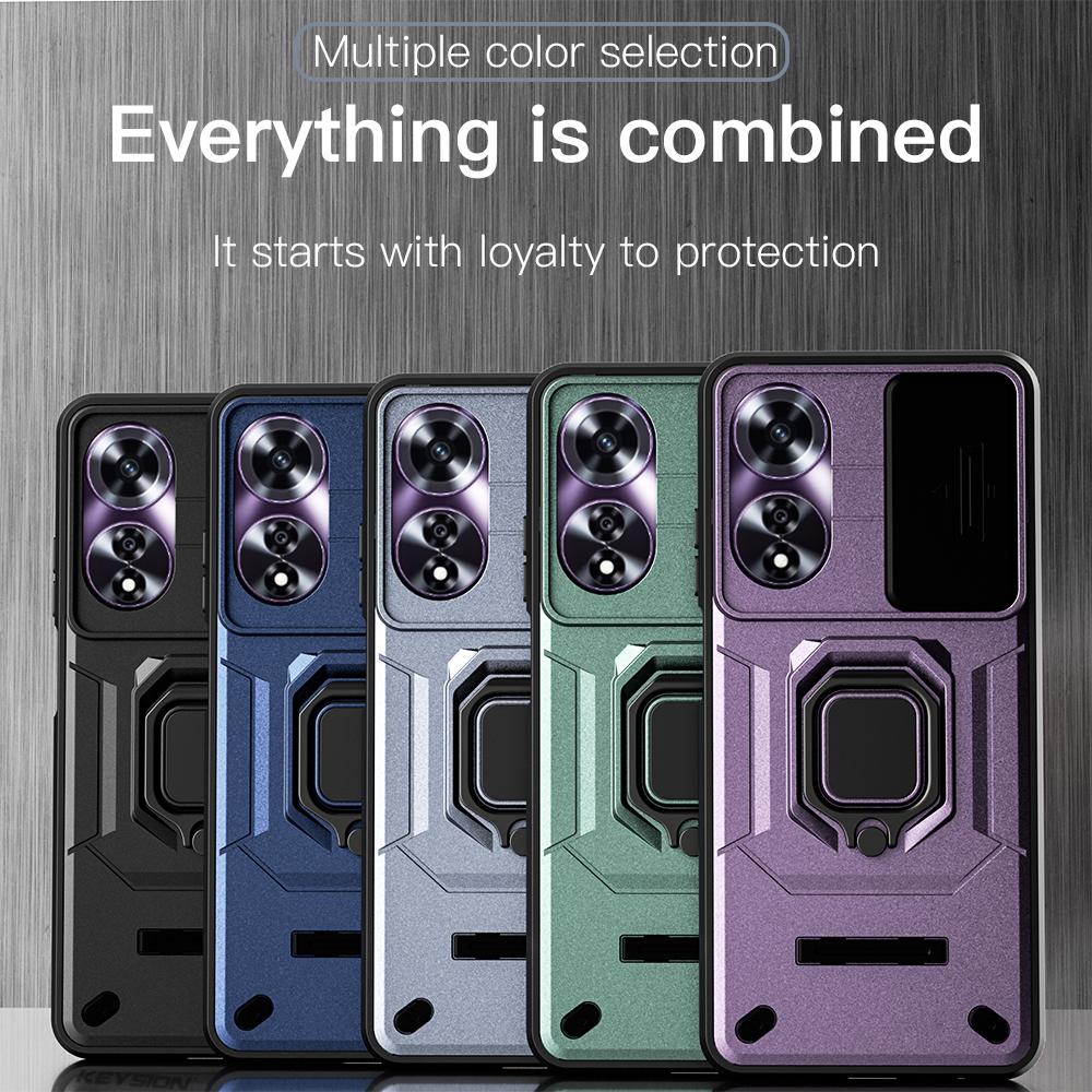 KEYSION Противоударный защитный чехол для OPPO A60 4G Slide Push Pull Защитное кольцо для объектива камеры с кольцом-подставкой Задняя крышка телефона для OPPO A60