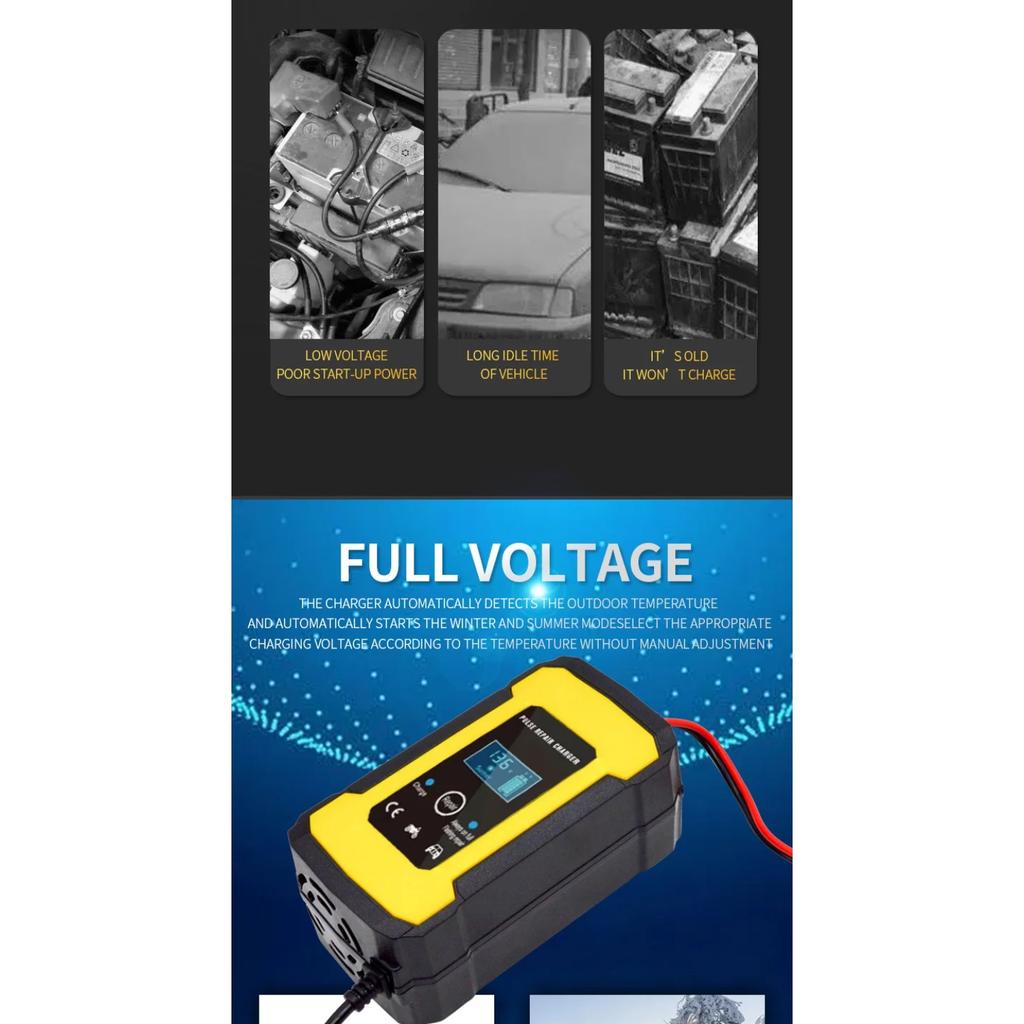 Полностью автоматическое зарядное устройство для автомобильного аккумулятора 110 В - 220 В - 12 В 6 А Интеллектуальная быстрая зарядка Мокрый Сухой Свинцово-кислотный Цифровой ЖК-дисплей