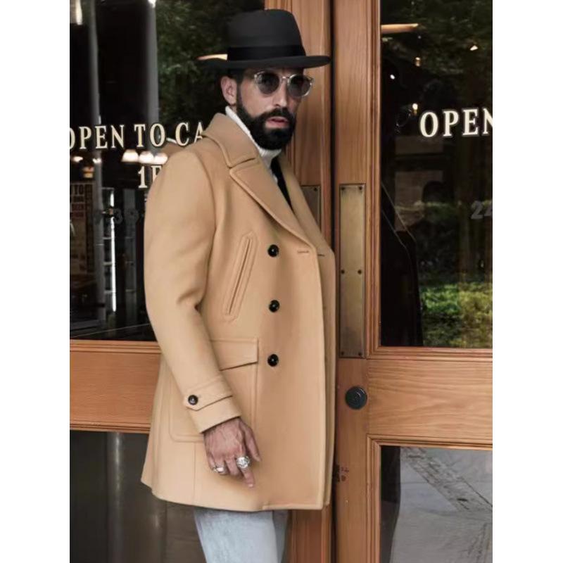 Европейское и американское мужское шерстяное пальто средней длины - Британский стиль, модный, с длинным рукавом, высококачественный дизайн на 2025 год