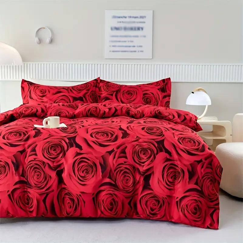 Wish Home Textiles Красная Роза 3D Печать Постельное Белье Трехместный Комплект