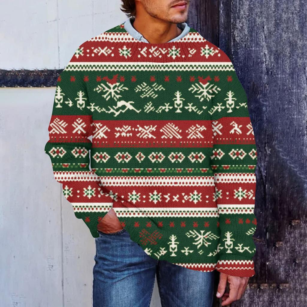 Men's Christmas Print Faux Sweater, Crewneck Sweatshirt, Loose Long-sleeved Top