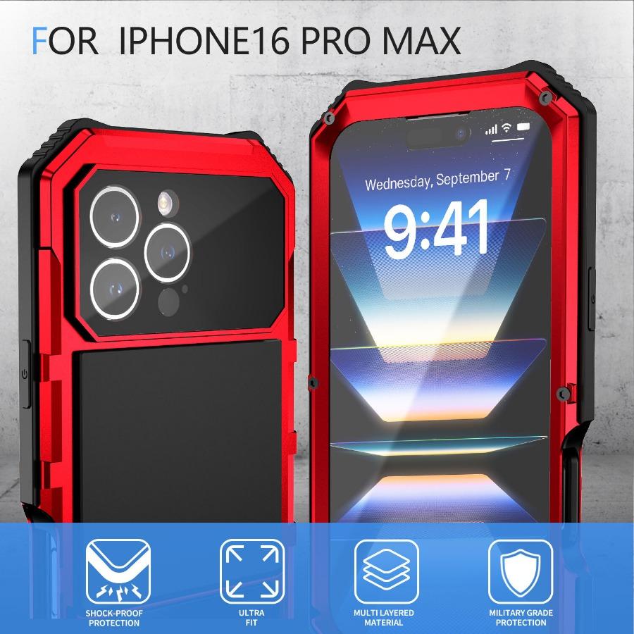 Heavy-duty Metal Case for IPhone 18 16e 16 17 15 Plus 18 Pro Max Air Shockproof Aluminum Cover Built-in Stand Screen Protector