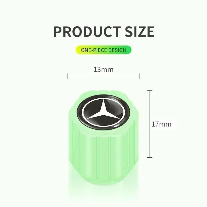 4Pcs Car Tyre Valve Stem Luminous Caps Fluorescent Decor for Mercedes Benz W203 W204 W205 W206 W212 W213 W222 W223 E300 C200 FVWXY1