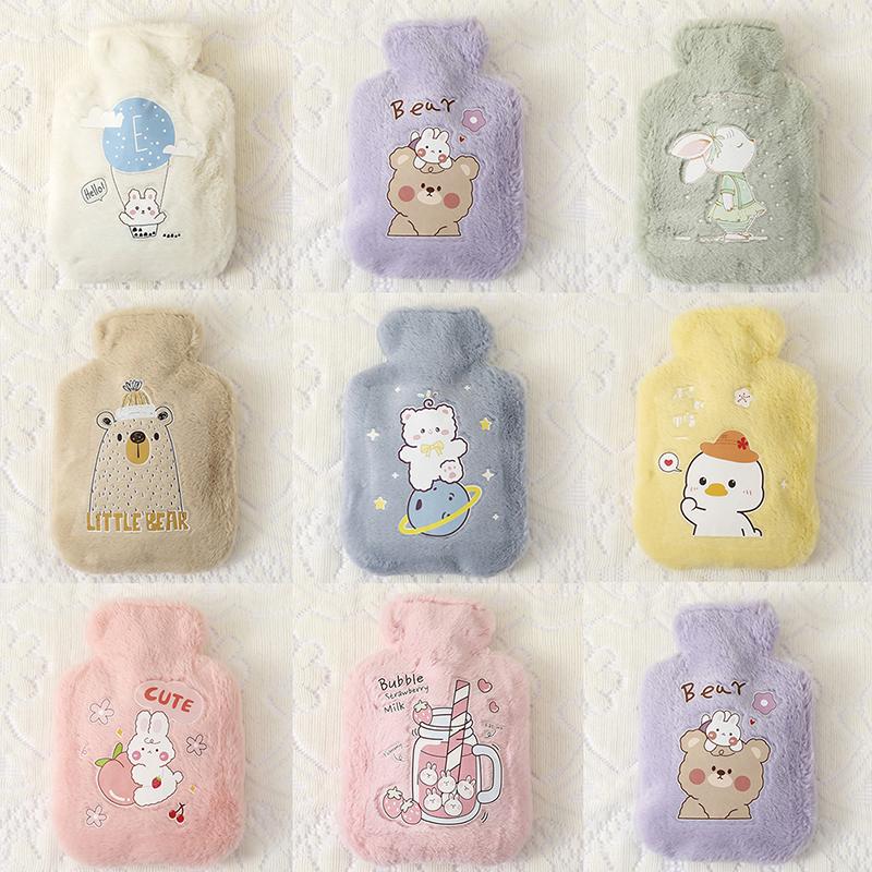 Cartoon Plush Rabbit Bear Hot Water Bottle Water Filling Velvet Small Portable Student Hand Warmer Cute Warm Water Bag