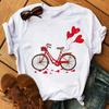Spring Summer Ladies Floral Bicycle Pattern Fashion Cartoon Print White Letter T-shirt Woman Clothes  Oversized T Shirt Tops Tee