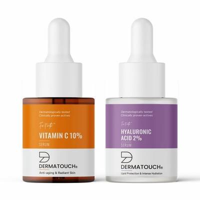 Набор сывороток против старения DERMATOUCH - 10% сыворотки с витамином С и 2% сыворотки с гиалуроновой кислотой | Для морщин, укрепления, увлажнения - 18 мл + 18 мл