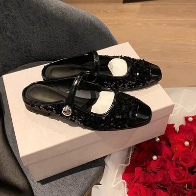 Летняя новинка Grape mother~ сверкающие босоножки-мешки с пайетками и полутапочки Muller, женская летняя одежда