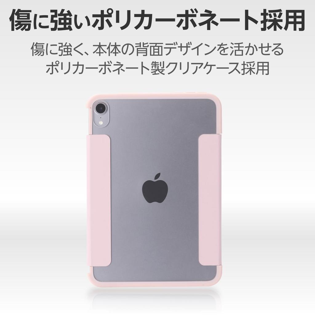 Elecom Чехол-подставка для iPad mini7 Pro mini6 6-го поколения с функцией автоматического пробуждения, мягкая кожаная задняя панель, прозрачная рамка, цвет светло-розовый (А17 2024) 2-уголный