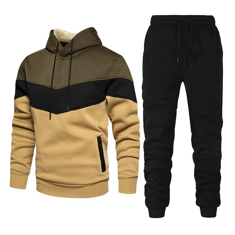Mens Sporty Hooded Two-Piece Set Casual Long Sleeve Top Pants Lightweight Activewear Outfit