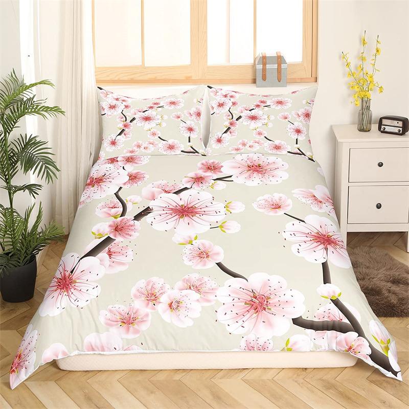 Комплект постельного белья «Цветущая сакура», пододеяльник с цветочной веткой, японский стиль, ботанические пейзажные картины, покрывало для одеяла, декор для спальни