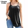 Женский топ на бретельках с кружевным подолом Charmleaks, встроенный бюстгальтер с регулируемыми бретелями, летние плиссированные свободные топы без рукавов S-3XL