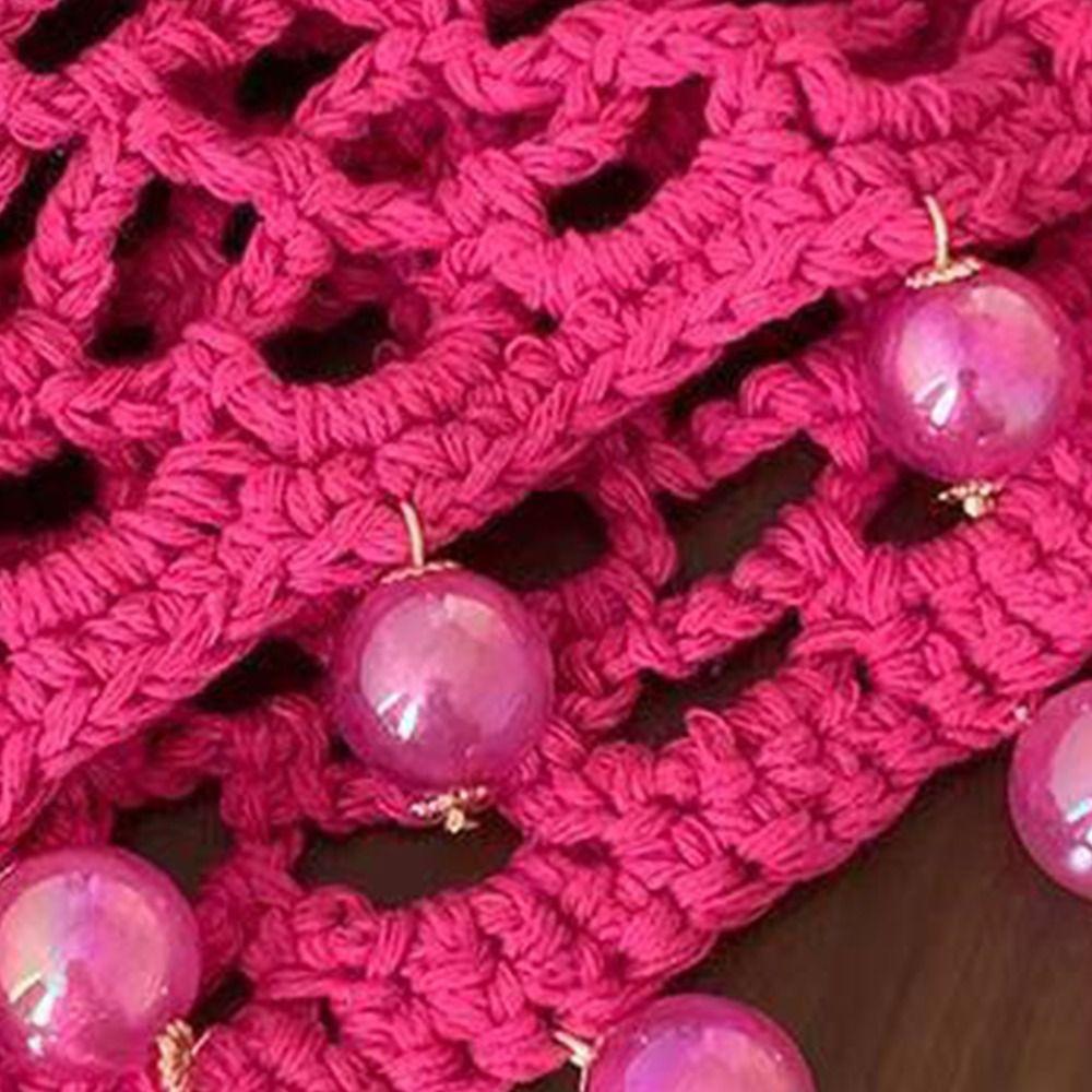 Breathable Hollowed Out Knitted Hat Round Beads Pearl Fringed Crochet Hat Handmade Beret Cap Fashion Headwear
