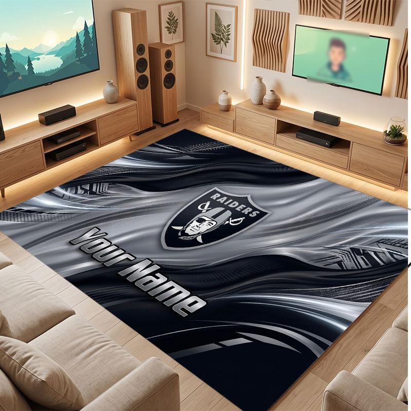 Las Vegas Raiders Personalized Crystal Velvet Carpet, Customized Name Text Soft Anti‑Slip Rug for Living Room Bedroom