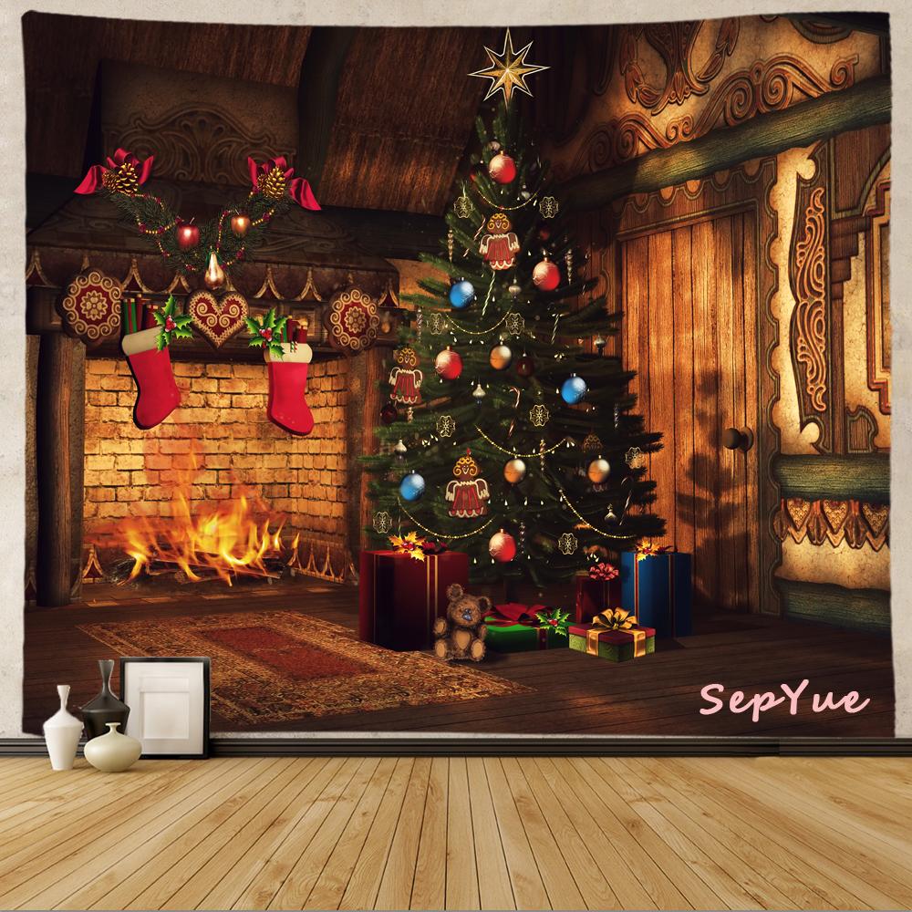 SepYue рождественские носки каминная елка праздничное украшение гобелен с принтом хиппи винтажный большой 3d тканевый настенный гобелен