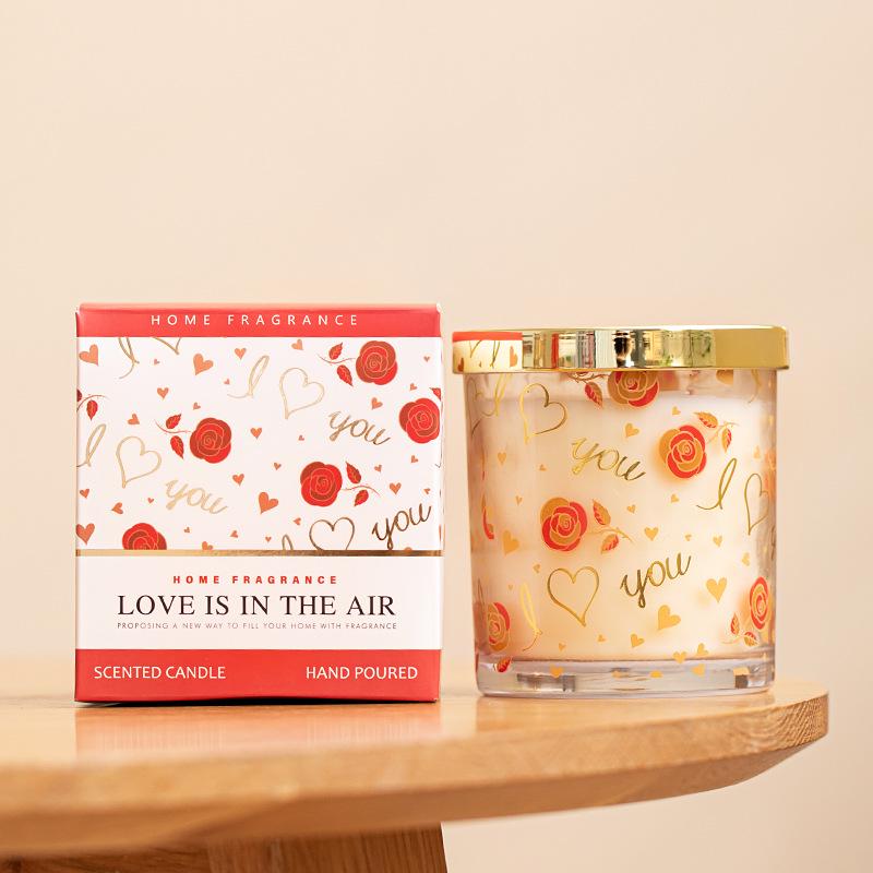 Rose Fragrance Soy Wax Scented Candle in Glass Cup - Perfect for Bedroom or Home, Gift Box Included