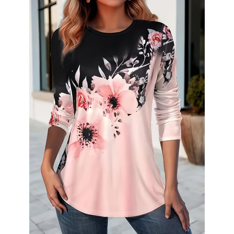 Футболка с круглым вырезом и длинным рукавом с ярким цветочным принтом 3D, модный узор, женская одежда, повседневная одежда y2k, женская одежда Harajuku