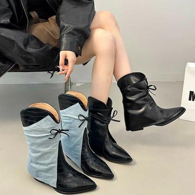 Мода 2025 Новые Осенне-Зимние Женские Ботинки Вестерн Ковбойские Винтажные Ботинки с Острым Носком Женские на Толстом Каблуке Короткие Ботильоны Zapatos De Mujer