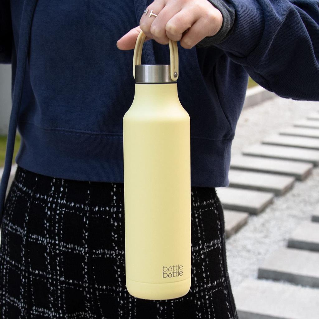 600ml Stainless Steel Water Bottle for Kids, Direct Drinking, Insulated, Hot or Cold, Portable, Stylish, with Bottle Brush, Yellow