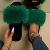 Модные меховые тапочки, женские шлепанцы, повседневная обувь на плоской подошве, женская обувь на низком каблуке, однотонные меховые тапочки размера плюс