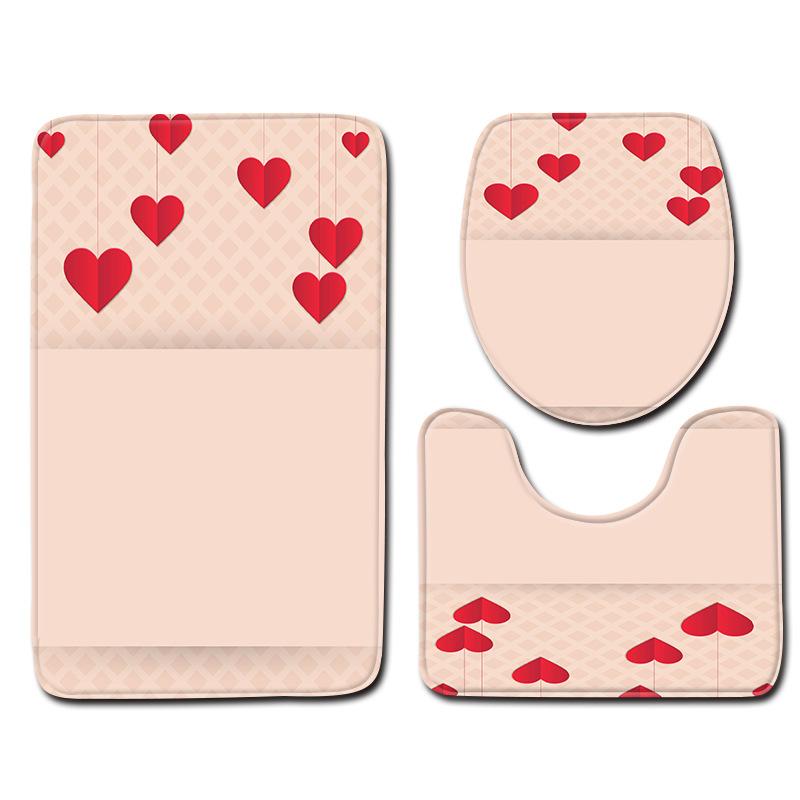 Romantic Valentine'S Day Bathroom Toilet Floor Mat 3-Piece Set