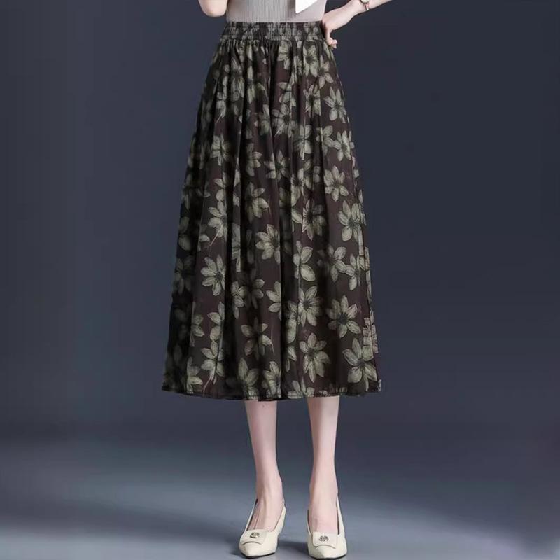 Юбка с высокой талией, женская летняя длинная юбка с принтом слова, женская юбка-драпировка, плиссированная юбка-зонтик средней и длинной длины