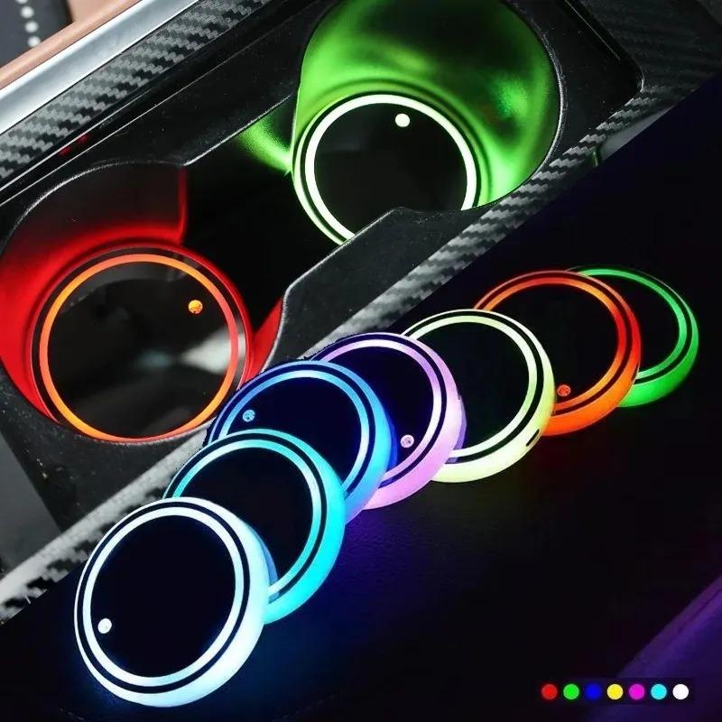 RGB LED Автомобильный Подстаканник Подставка Светодиодная 7 Цветов Изменяющаяся Светящаяся Автоматический Датчик Ночная Атмосферная Лампа Декор Салона
