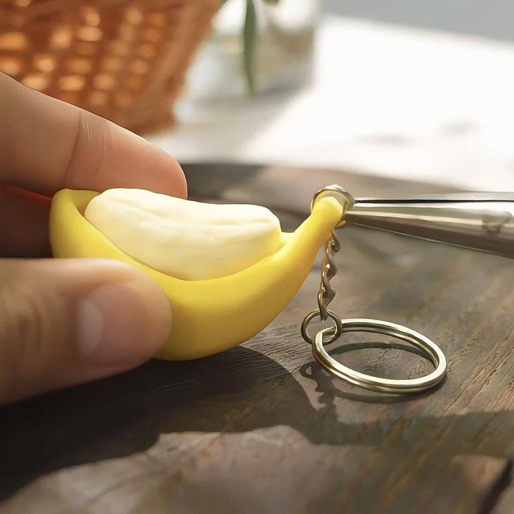 Cute Banana Fidget Keychain Mechanical Switch Push Button Clicker Stress Anxiety Relief Decompression Sensory Squeeze Fun Gift