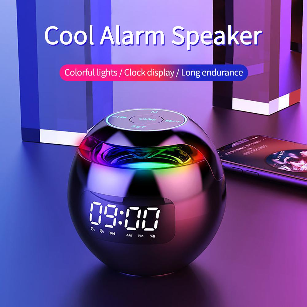 New Clock Colorful Night Lights Bluetooth Speaker Mini Portable Home Bluetooth Speaker With LED Display TF Card MP3 USB Charging