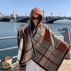 Warm Thick Plaid Hooded Cape Shawl Women Winter Cozy Wrap Scarf Lightweight Blanket Coat