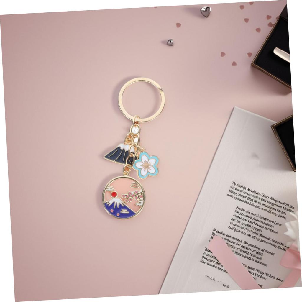 [SHOWERORO] 5pcs Japan Style Mt. Fuji Key Chain Alloy Cherry Blossom Flower Charm Key