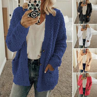 Женский свитер-пальто с длинными рукавами, без воротника, вязаная куртка с карманами, свободного кроя, однотонный, топы-пальто, осенне-зимняя одежда