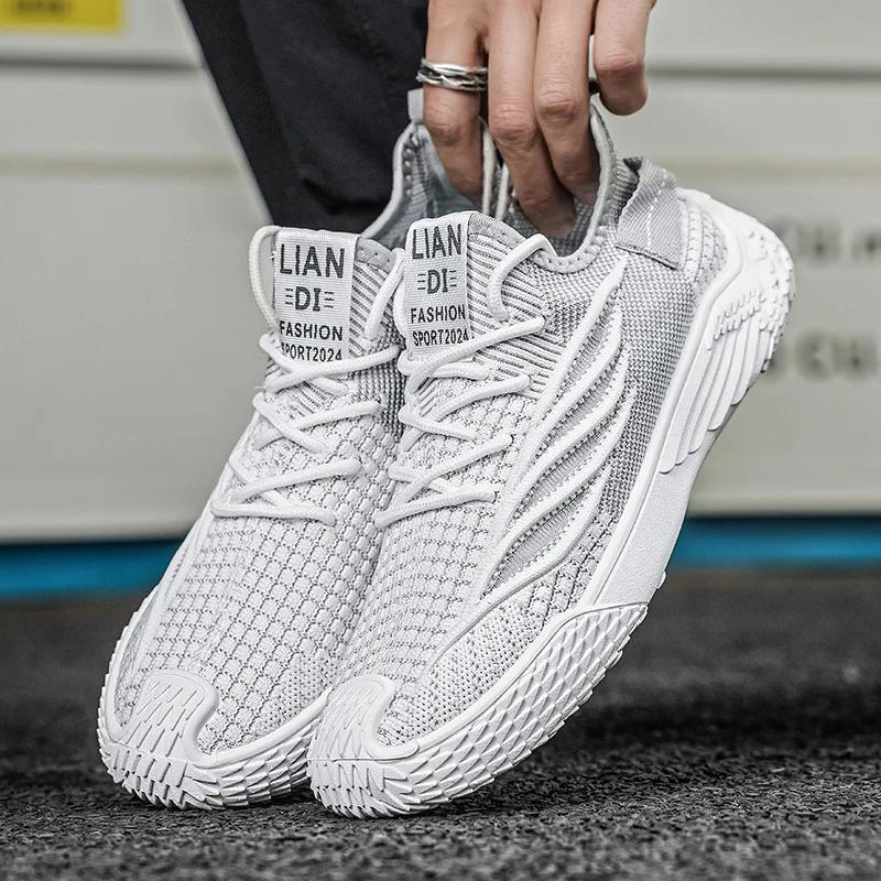 Мода 2025 Осень Повседневная Ходьба Бег Сетчатые Дышащие Плоская Подошва Вязаная Обувь Спортивная Мужская Обувь Большие Размеры Zapatillas Hombre