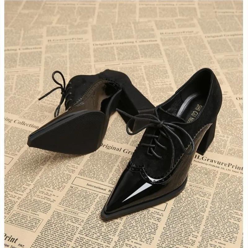 Fashion French Vintage Pointed Toe Shoes Lace-Up 2025 British Pointed Toe Pumps