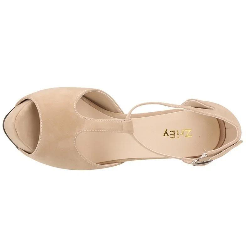 Женские босоножки, новые летние 14 см, сексуальные туфли с открытым носком, толстые каблуки, модные туфли с пряжкой на платформе, туфли для вечеринки, платья, свадьбы