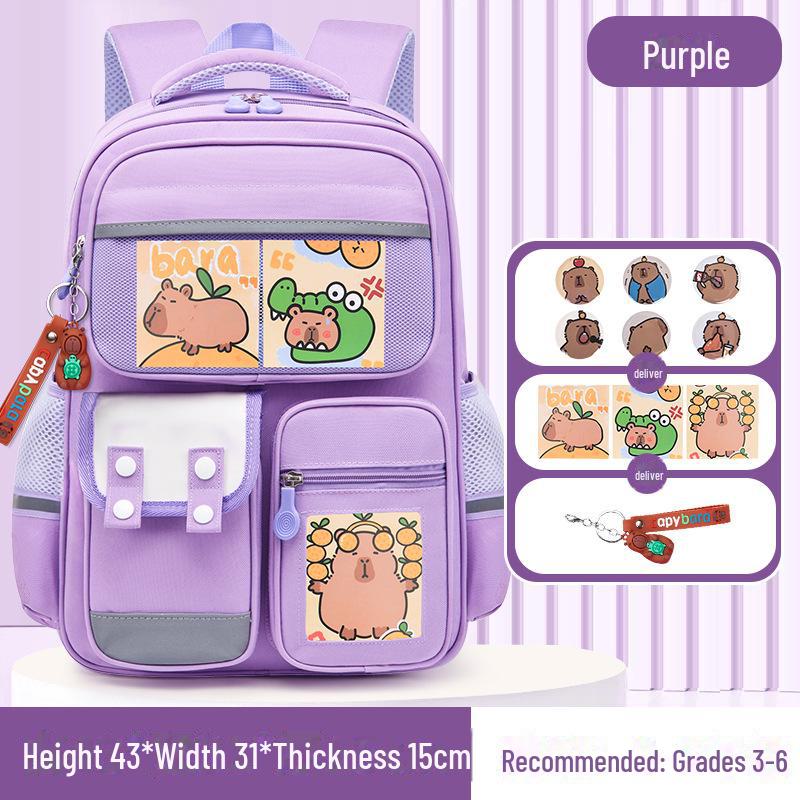 Рюкзак большой вместимости с капибарой для 1-6 классов - Милый и грязеотталкивающий дизайн для мальчиков и девочек